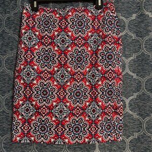 Jones New York women's 4 stretch red, white, blue floral pencil midi skirt